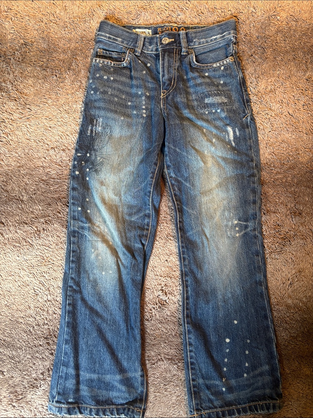 The Children's Place Blue Boot Cut Jeans with Distressed Paint-Dot Detail